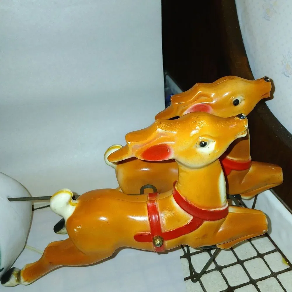 Vtg Empire Santa Sleigh & 2 Reindeer Blow Mold Christmas Light Up Figure 22 inch